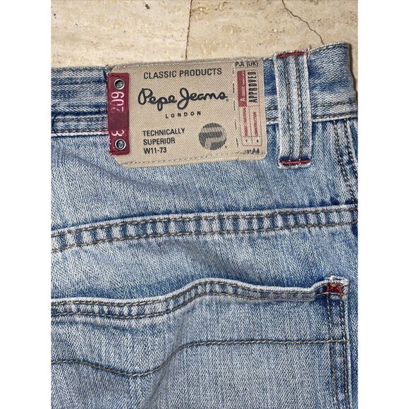 Pepe Jeans London Light Wash Distressed Blue Denim Straight Jeans Men's Size‎ 34 - Picture 4 of 12